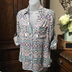 Express  Portofino rolled sleeves Graphic blouse